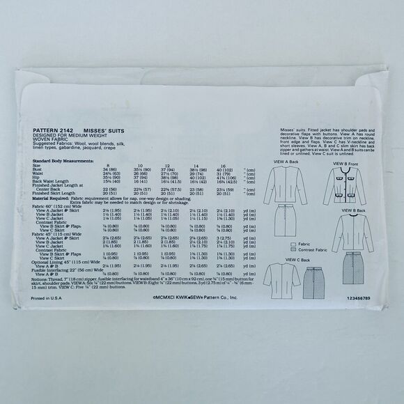Kwik Sew Pattern 2142 Misses Suits Contemporary Office Sz 8-16 90s UNCUT - Picture 2 of 2